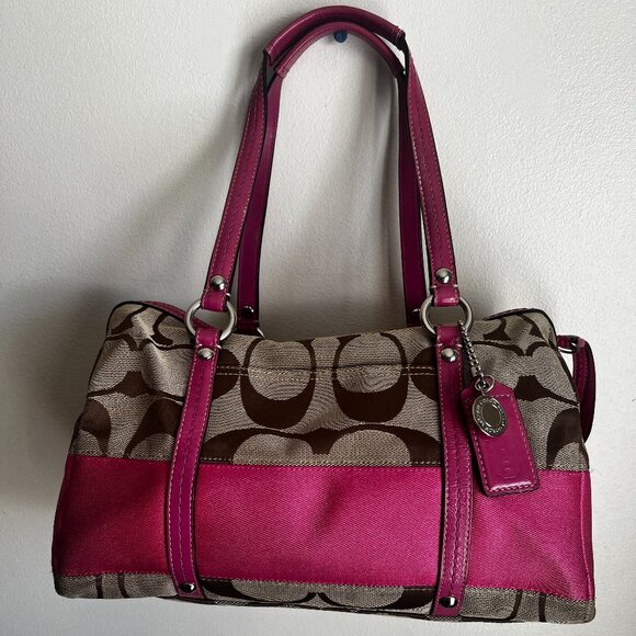 Coach Pink and Brown Canvas Monogram Satchel - Picture 1 of 9